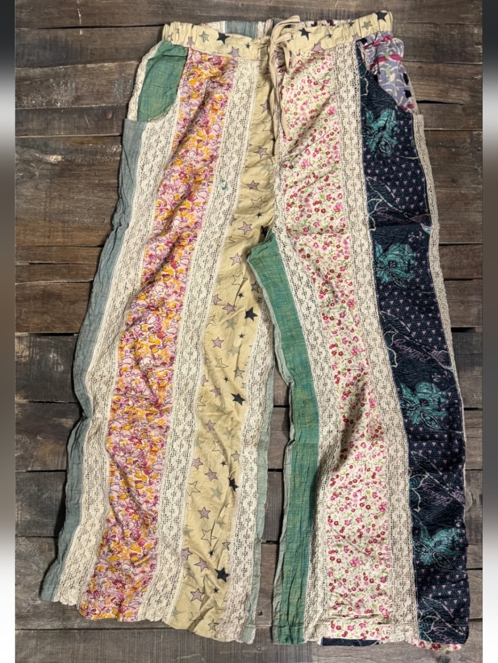 💎NEW Jaded Gypsy Dream Weaver Flow Pants Boho Patchwork Wide Leg